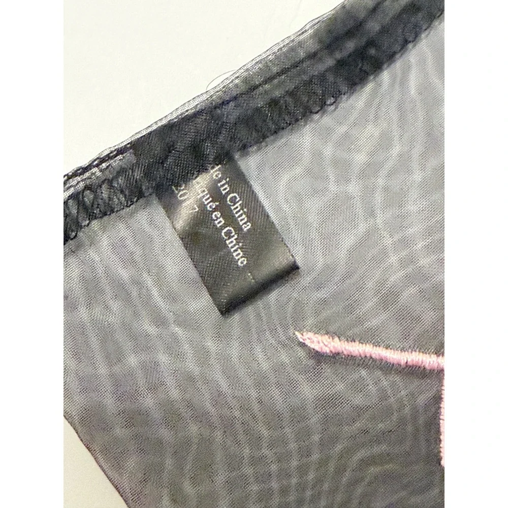 Victoria's Secret Black Mesh Heart Embroidered Lingerie Drawstring Bag NWT